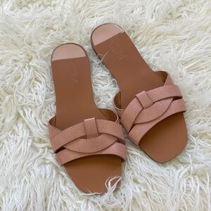 Elegant Tan Woven Slide Sandals
